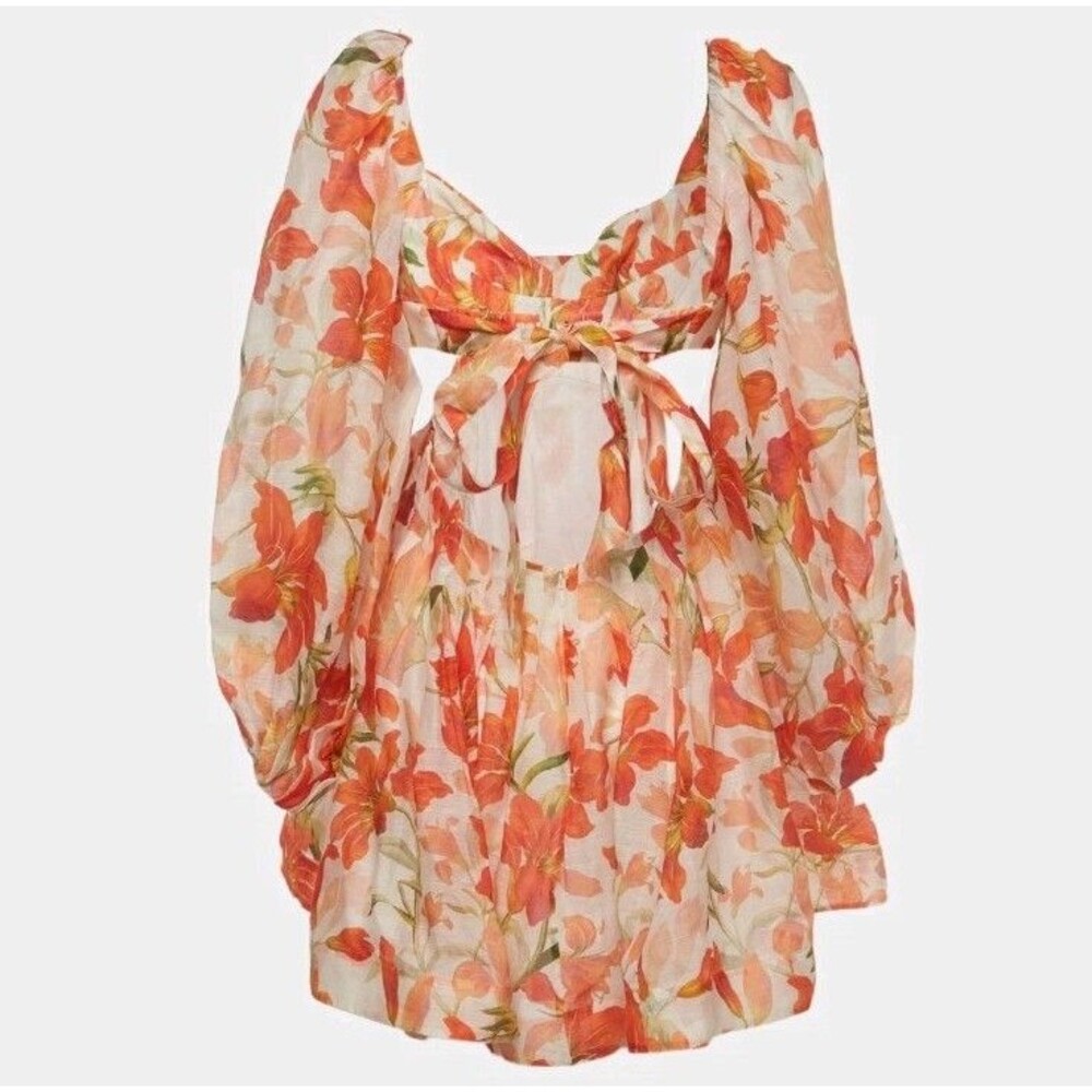 Zimmermann Matchmaker Tranquillity Floral Print Linen Silk Mini Dress Sz. 1/US 6 - Picture 2 of 14